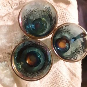 3pc. Blue carnival glass punch cups harvest grape